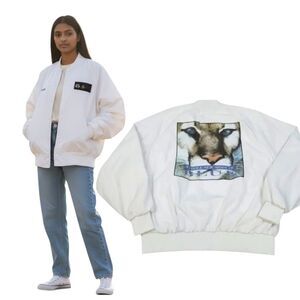 Vintage 80's IBM Paul Rand Design Employee Snap Down Bomber Jacket Size 2XL